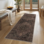 GENIMO 2x5 Runner Rugs for Hallway, Machine Washable Non Slip Vintage Rugs, Low Pile Lightweight Soft Print Rug for enrtyway, Corridor, Home, Office, Kitchen, Charcoal Brown