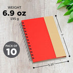 DISCOUNT PROMOS Eco Friendly Spiral Notebooks with Pens Set of 10, Bulk Pack - Perfect for School, Office, Home - Red