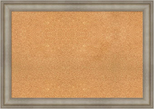 Amanti Art Natural Cork Board for Wall, 29x41 Vision Board with Silver Wood Frame, Large Corkboard Office Decor for Home Organization, Traditional Corkboard Pinboard to display items for home