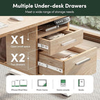 FEZIBO Electric Standing Desk 48 x 24 Inch with Monitor Shelf, 3 Drawers and Open Storage, Home Office Computer Workstation, Maple, 2 Packages