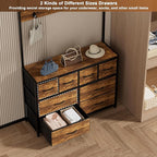 YKVIQBY 8 Drawer Dresser with 6 Double Hooks, 68.9" Tall Closet Organizer and Storage, Fabric Dresser for Bedroom, Nursery, Closet, Space-Saving Freestanding Storage Cabinet (Rustic Brown)