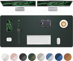 Leather Desk Pad Protector - 48" x 17" Non-Slip PU Leather Large Mouse Pad, Waterproof Desk Blotter Mat for Office and Home (Dark Green)