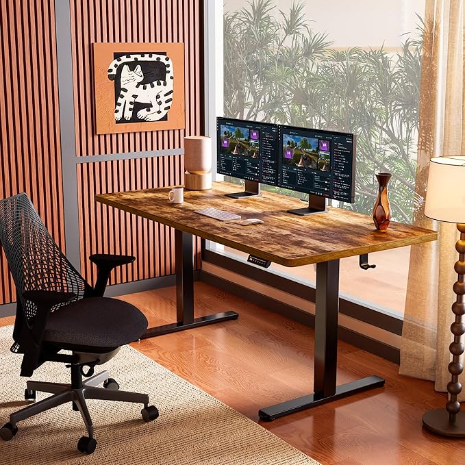 ErGear Electric 71 x 30 inch Standing Desk Workstation, Large Sit Stand up Desk, Memory Computer Home Office Desk, (Vintage Brown) Ships in One Box