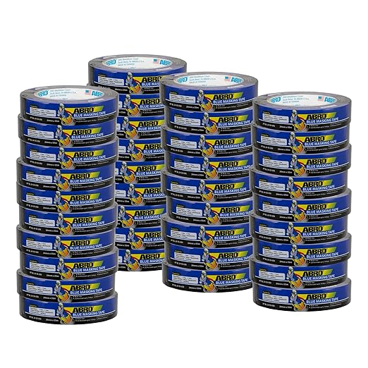 ABRO 36 Pack Blue Painters Tape: 24mm x 55M All Purpose Blue Tape, Temporary Labeling, Easy Tear, Clean Removal, Masking Tape Colored, DIY or Pro Use