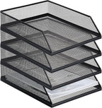 Hicarer 4 Pcs Black Metal Letter Tray Stackable Desk Tray Single Wire Mesh Organizer Front Load File Paper Holder for Desktop Office Home School Classroom (12.8 x 9.84 Inch)