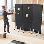 MORDEER 70.8" W x 63" H Freestanding Partition Room Dividers, Acoustic Panels with Wheels, 3 Soundproof Privacy Panels for Office, Reception Room, School, Hospital, Dark Grey