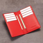 Slim Leather Credit Card Holder for Men & Women 8cc, Italian Calfskin (Pebbled Red)