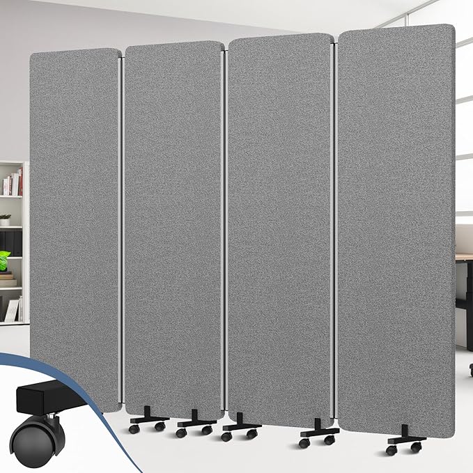 Acoustic Room Divider Privacy Panel with Wheels, 4 Panel Soundproof Room Divider (Aluminum Frame) for Room Partition, Folding Room Dividers Separation Office Cubicle Wall Sound Proof Partition Divider