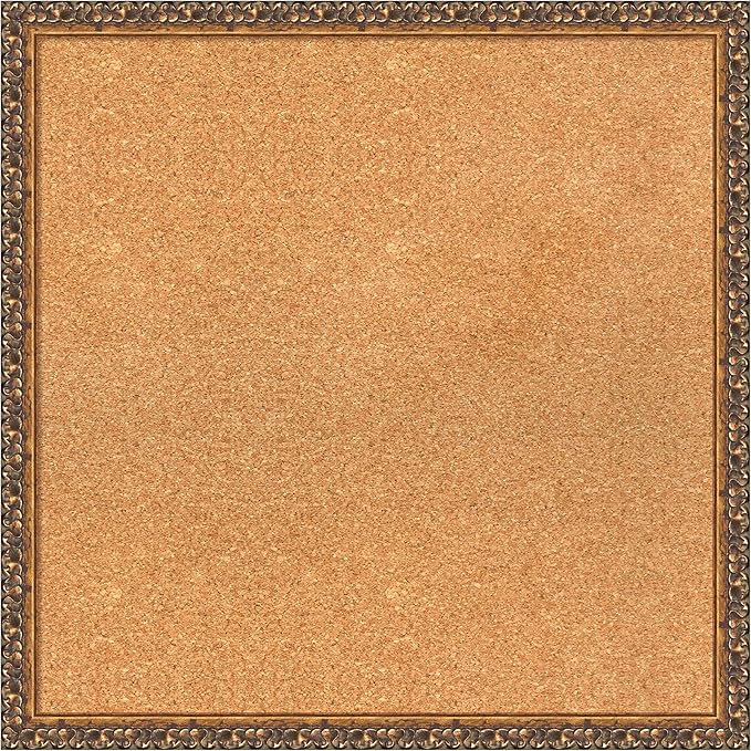 Amanti Art Natural Cork Board for Wall, 24x24 Vision Board with Bronze Frame, Medium Corkboard Office Decor for Home Organization, Traditional Corkboard Pinboard to Display Items for Home