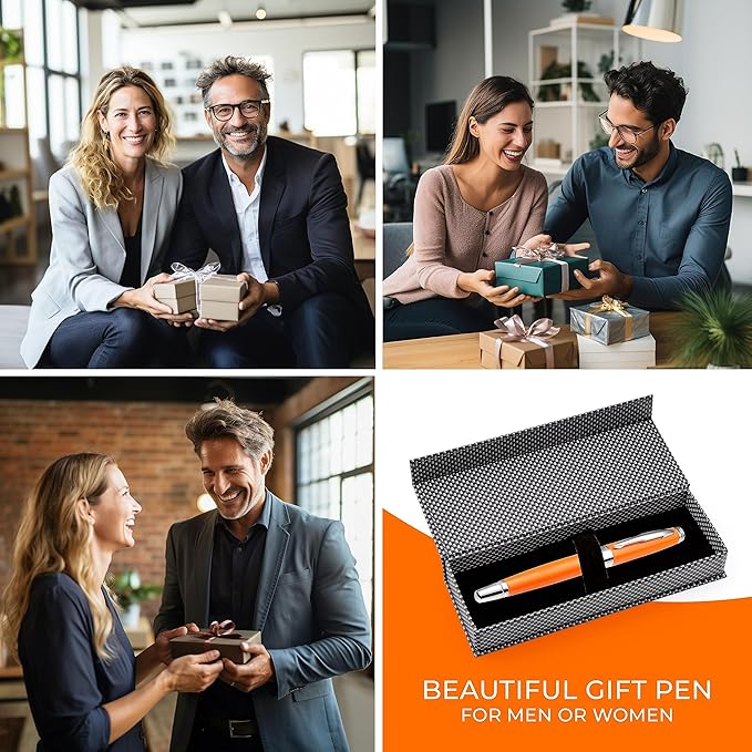 ZenZoi Elegant Orange Pen Set W/Fine Point Rollerball Ink – Luxury Writing Pens For Men Or Women. Nice Pen Gift Set W/Roller Ball Tip Refills & High End Pen Box. Executive Smooth Quality Writing Pens