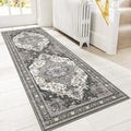 GENIMO 2X12 Hallway Runner Rug, Machine Washable Non Slip Vintage Floral Patchwork Runners, Thin Low Pile Chenille Carpet Runners for Entryway, Kitchen, Bathroom, Bedroom, Slate Gray