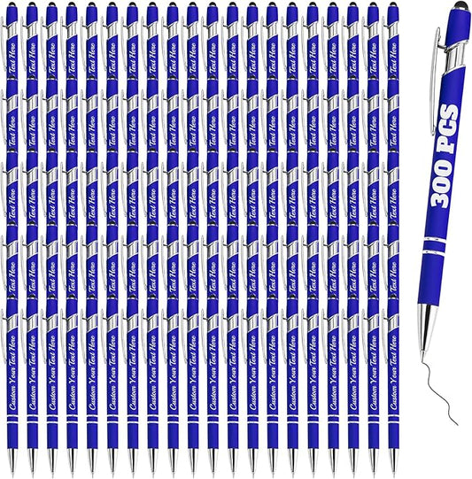 Personalized Pens Bulk 300 with Name Custom Engraving Ballpoint Pens with Stylus Tip Customized Smooth Writing Pens Personalized Gifts for Anniversary Birthday or Graduation(Blue,Black Ink)