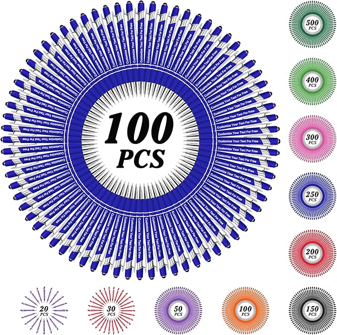 Max 500 Pcs Personalized Pens Bulk, Custom Pens with Free Engraving, Customized Stylus Tip Ballpoint Pen with Your Name Massage Text for School Office Business Graduation Anniversaries-100 Packs