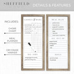 Sheffield Home Set of Two Family Planner Dry Erase Boards Featuring, Chore Chart, Shopping List, Weekly Meal Planner and Notes, 9x21 Inch, Natural