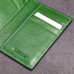 Slim Leather Credit Card Holder for Men & Women 8cc, Italian Calfskin (Green Vegetable-Tanned Leather)