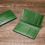 Slim Leather Credit Card Holder for Men & Women 8cc, Italian Calfskin (Green Vegetable-Tanned Leather)
