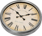 Bernhard Products Large Decorative Wall Clock 20 Inch Silent Non Ticking Battery Operated Quartz Vintage Stylish with Rustic Silver Rim for Home Living Room Dining Room Kitchen & Over Fireplace