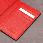 Slim Leather Credit Card Holder for Men & Women 8cc, Italian Calfskin (Pebbled Red)