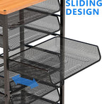Simple Trending 12 Tier Rolling File Cart,Wood Desk File Organizer with Sliding Trays and Wetal Mesh Paper Letter Storage Multi-Functional Rolling Clutter Cart for Office, Home, School, Black