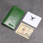 Slim Leather Credit Card Holder for Men & Women 8cc, Italian Calfskin (Green Vegetable-Tanned Leather)