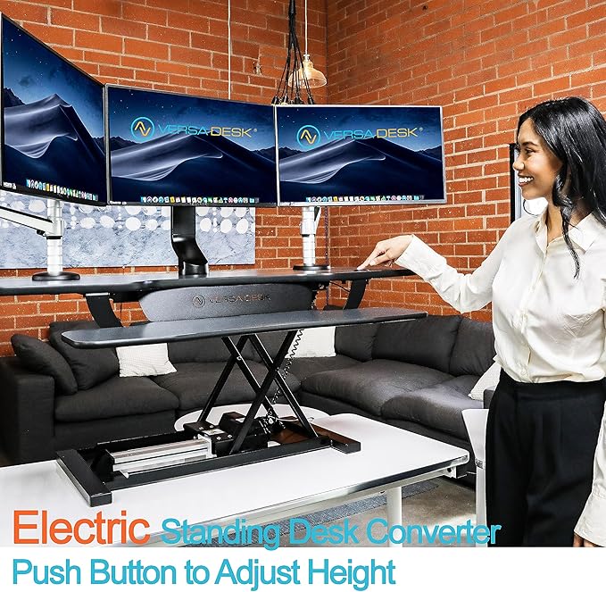 VERSADESK® PowerPro™ 40” x 24” Standing Desk Converter | 40 inch Electric Height Adjustable Sit to Stand Desk Riser w/ Keyboard Tray & USB Hub - Ergonomic Workstation for Home & Office, Black