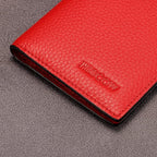 Slim Leather Credit Card Holder for Men & Women 8cc, Italian Calfskin (Pebbled Red)