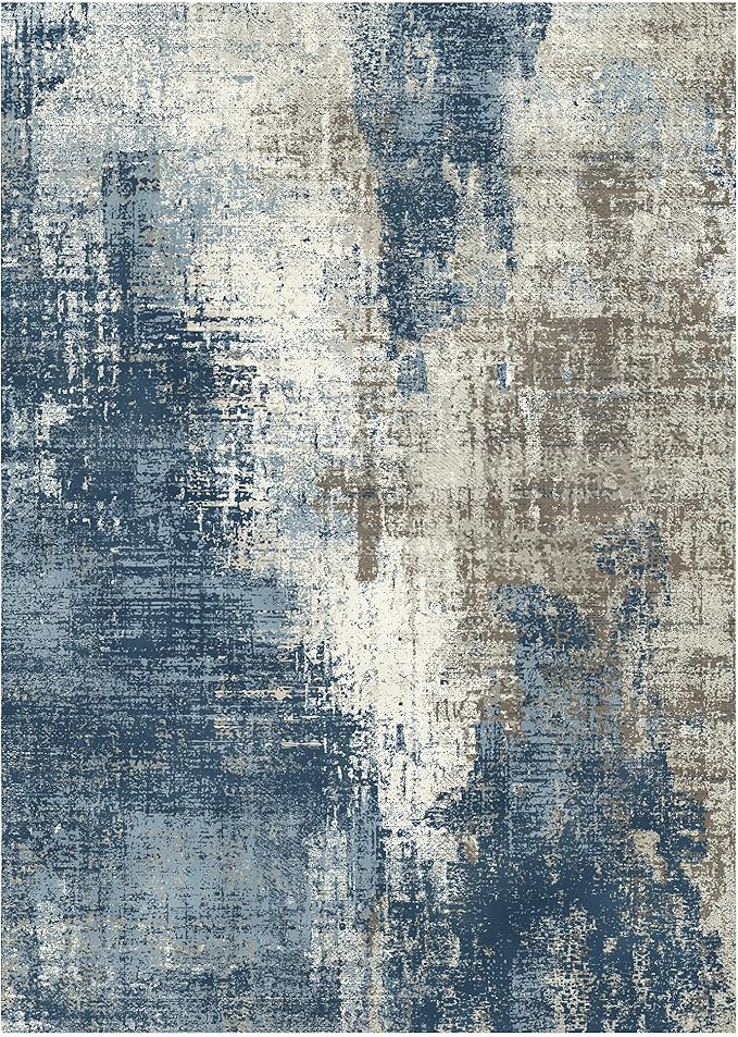 GENIMO Washable Area Rugs for Living Room, 9x12 Modern Non Slip Rugs, Low Pile Lightweight Soft Print Rug for Bedroom, Dining Room, Home Office, Washed Slate Blue