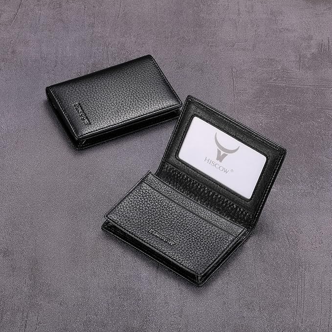 Leather Business Card Case Holder for Men & Women, Italian Calfskin
