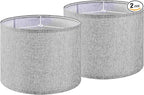 Gray Drum Lamp Shades Set of 2 Medium 13" Top x 13" Bottom x 10" High (Spider) Traditional Lampshades for Table Lamp & Bedside Lamp - Assembly Required - Modern Lamp Shade By GO&SO