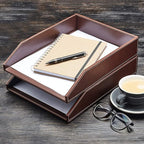 Gallaway Leather Letter Desk Organizer - Premium PU Leather Perfect for Office Organization, Document Holder Fits A4 Paper, Stackable Drawers for Extra Desk Storage